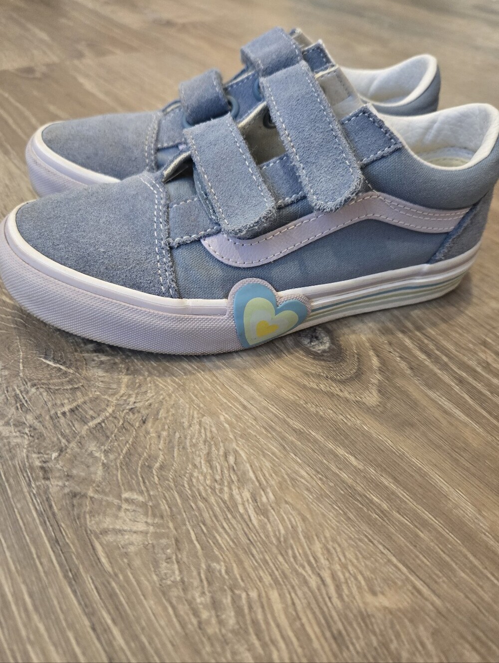 Kids Light Blue Velcro VANS with Heart Accent